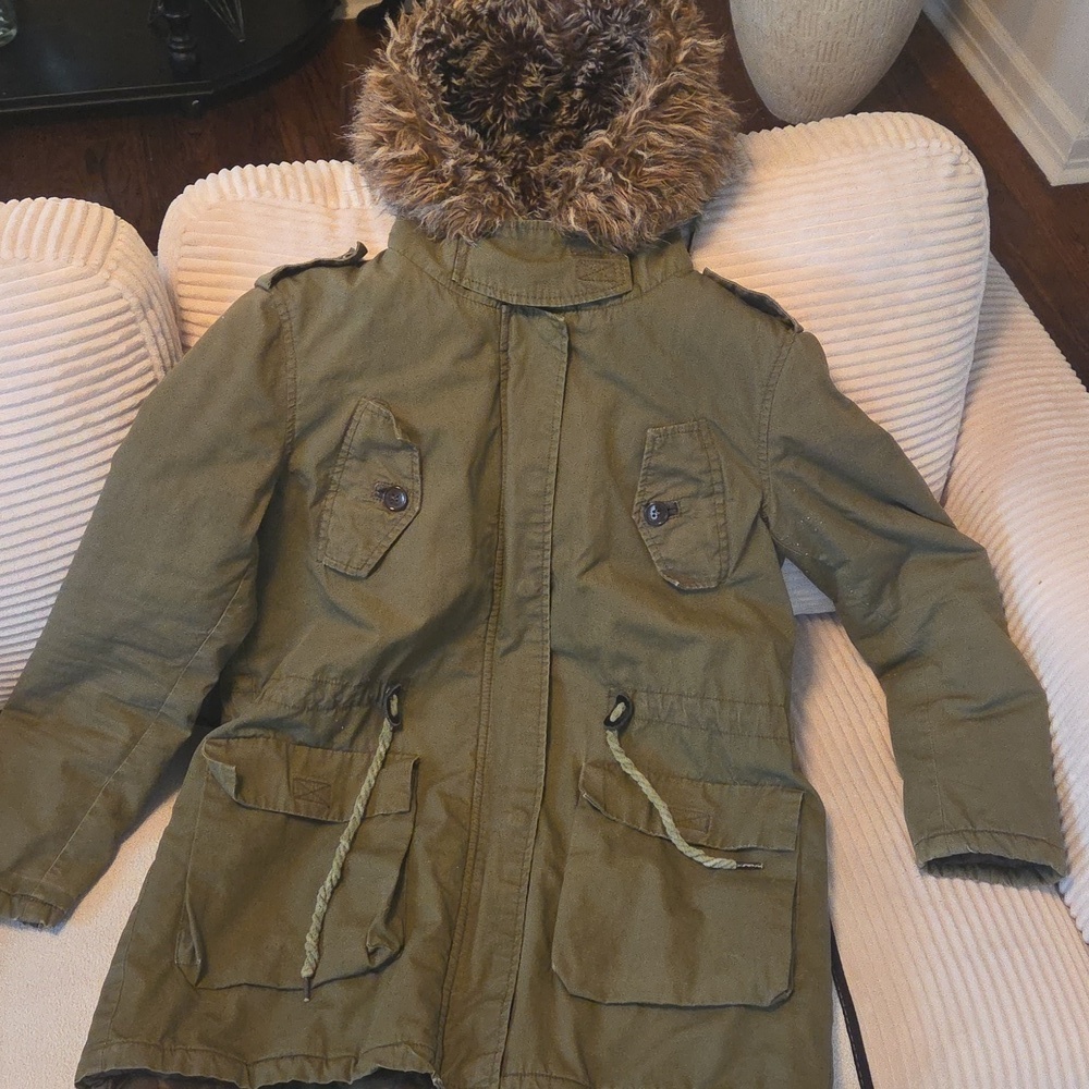 Pull And Bear Fur Parka Coat Jacket